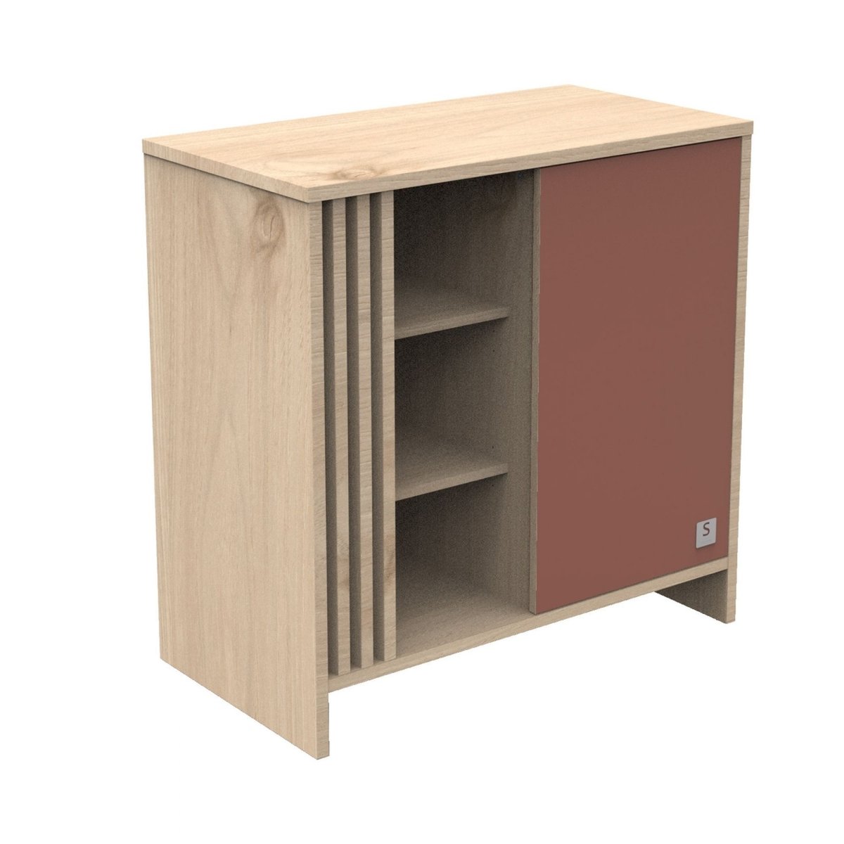 Commode porte et niches avec plan à langer amovible rouge, SAUTHON