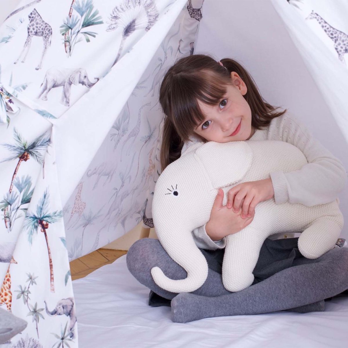 Grande peluche éléphant en coton bio TRICOT écru, SEVIRA KIDS