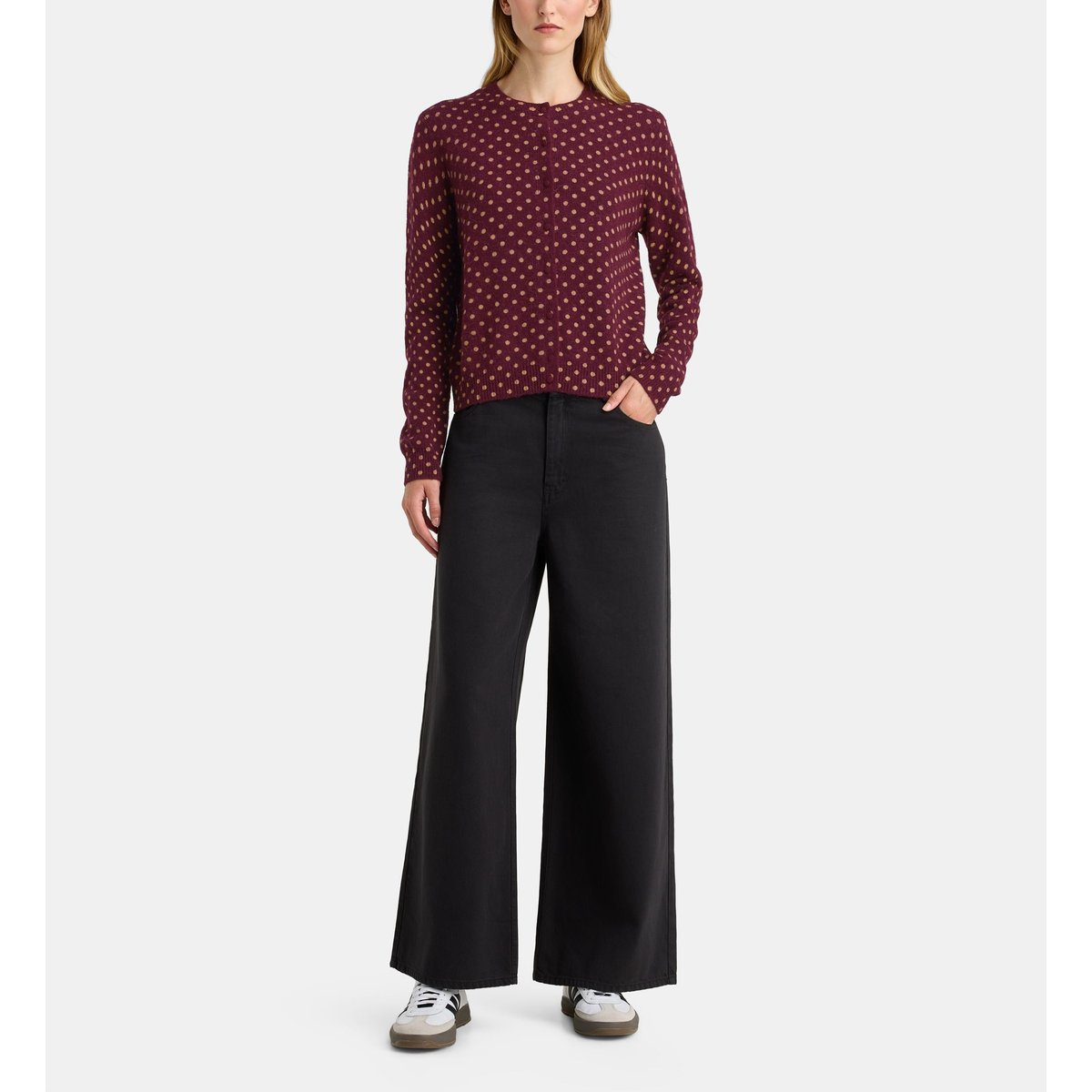 Cardigan droit dionne dot pois maille laine bordeaux, GALERIES LAFAYETTE