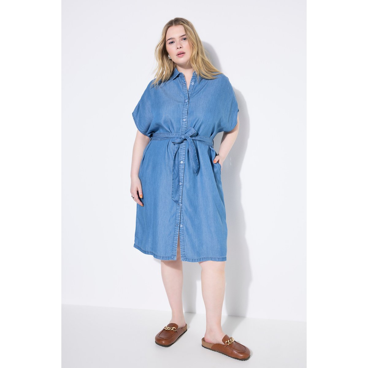 Robe chemisier en denim souple bleu jean, STUDIO UNTOLD