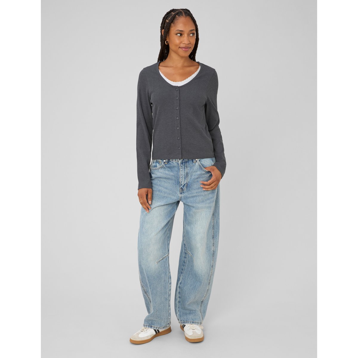 T-shirt manches longues superposé gris anthracite, BZB