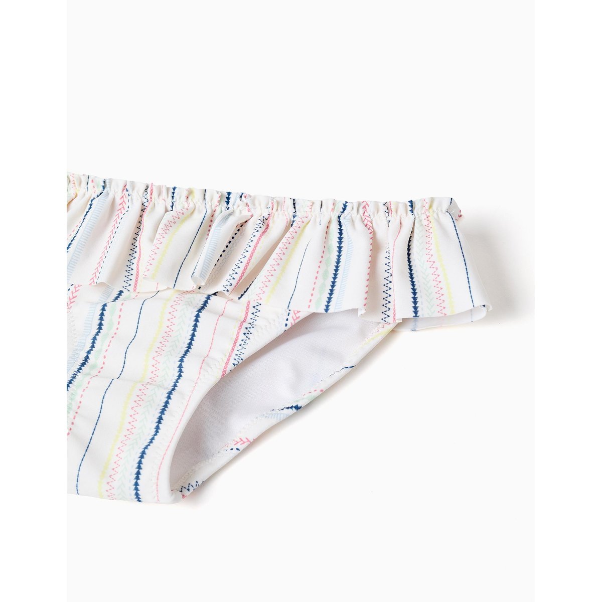 Maillot de bain 2 pièces à rayures ethniques et volants B&S blanc, ZIPPY