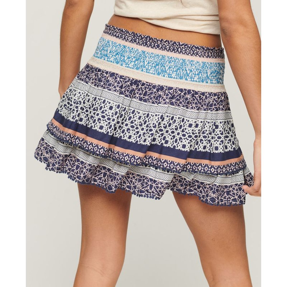 Mini-jupe à volants Vintage imprimé linéaire à motif géométrique, SUPERDRY