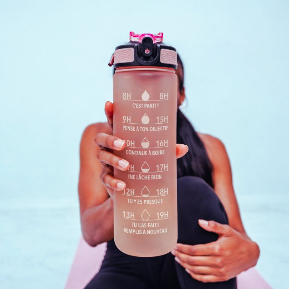 Gourde de motivation hydratation rose rose, ARTIME