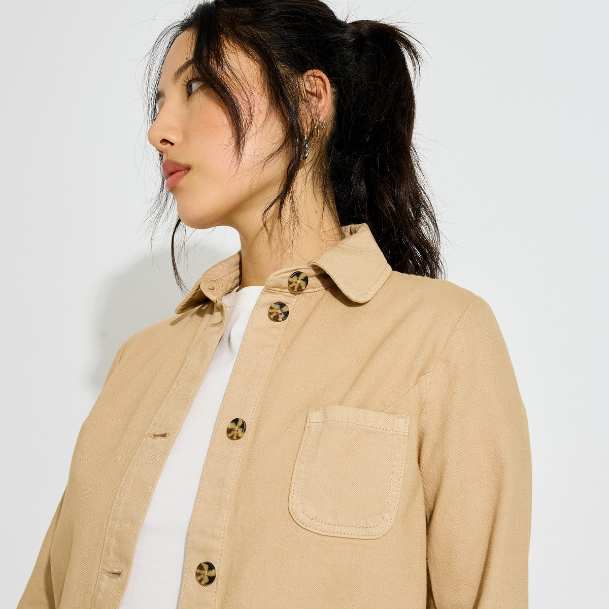 Veste décontractée col chemise beige, GRAIN DE MALICE