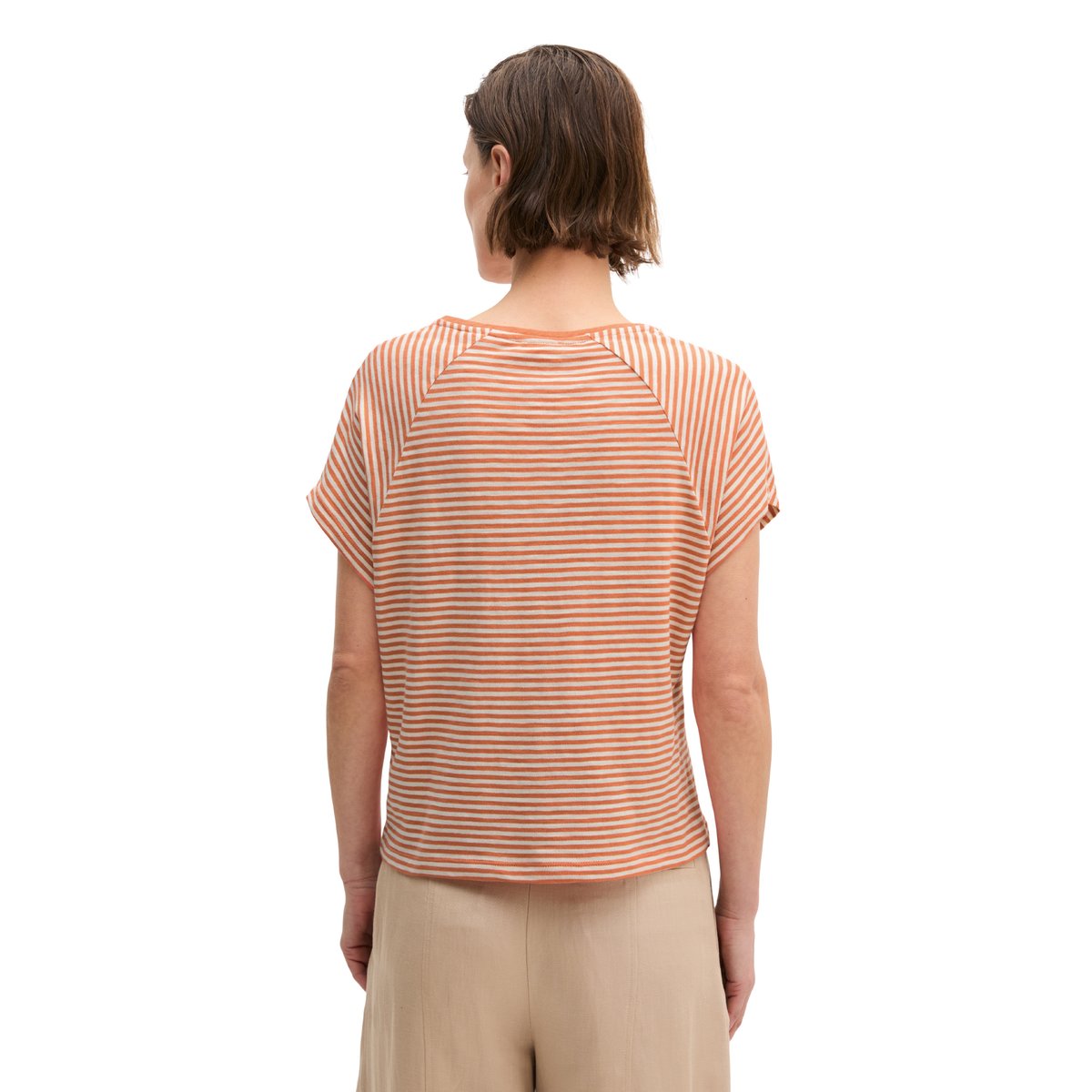 T-shirt rayé régulier en jersey simple de coton orange, MARC O'POLO