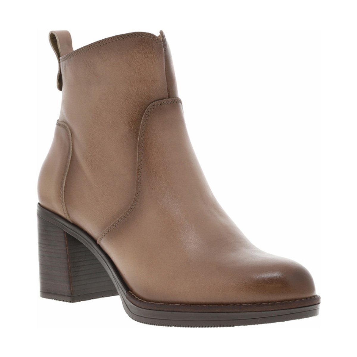 Boots en cuir noires à talon décroché moyen avec une trépointe cousue taupe, PORRONET