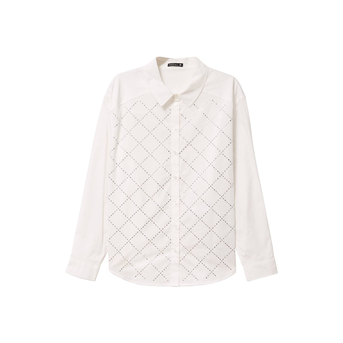 Chemise manches longues en coton strass blanc, BREAL