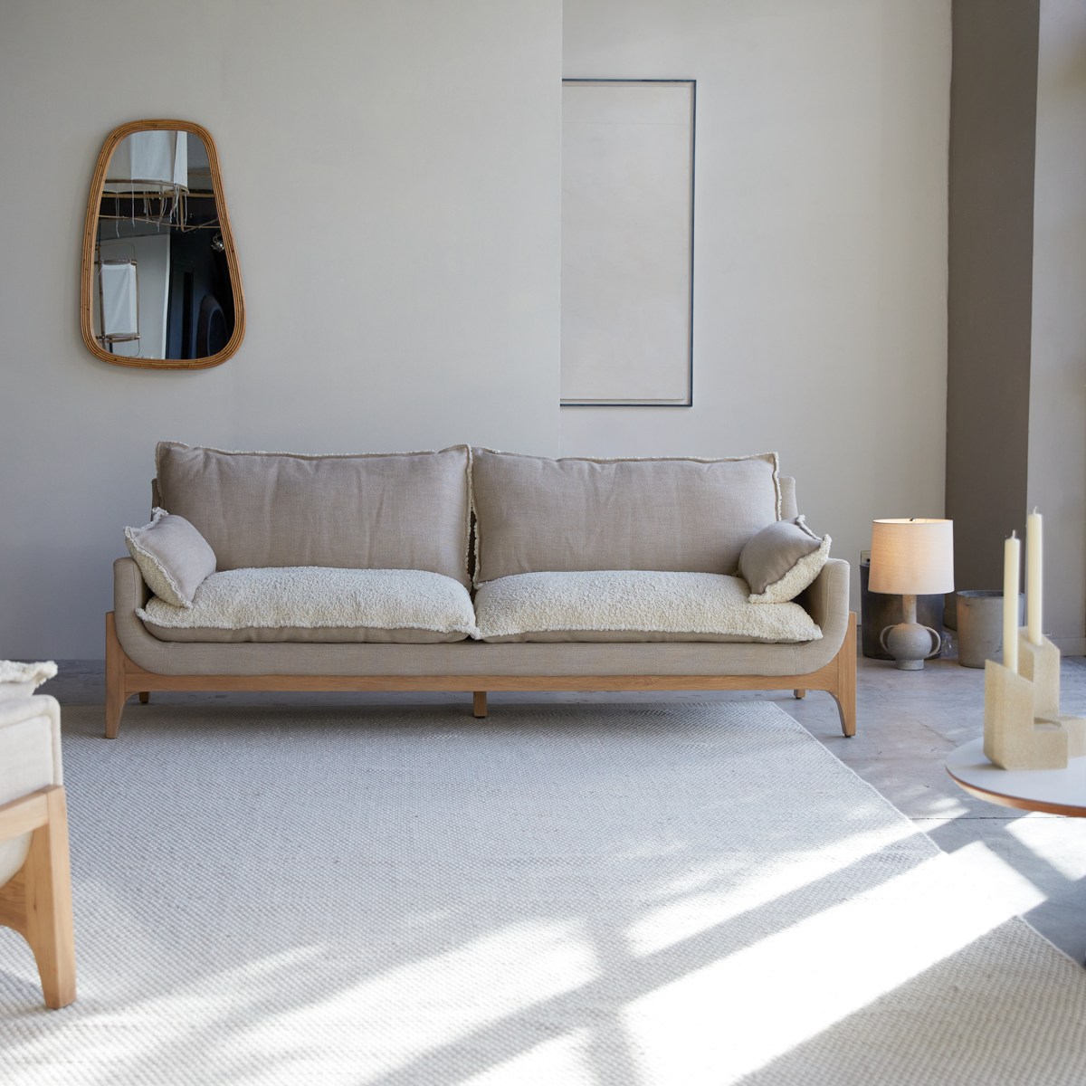 Canapé droit en Tissu massif, WOODNEST beige, TIKAMOON