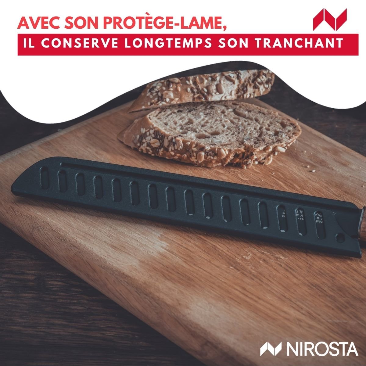 Couteau à pain 33,5 cm FLOW bois,noir, NIROSTA