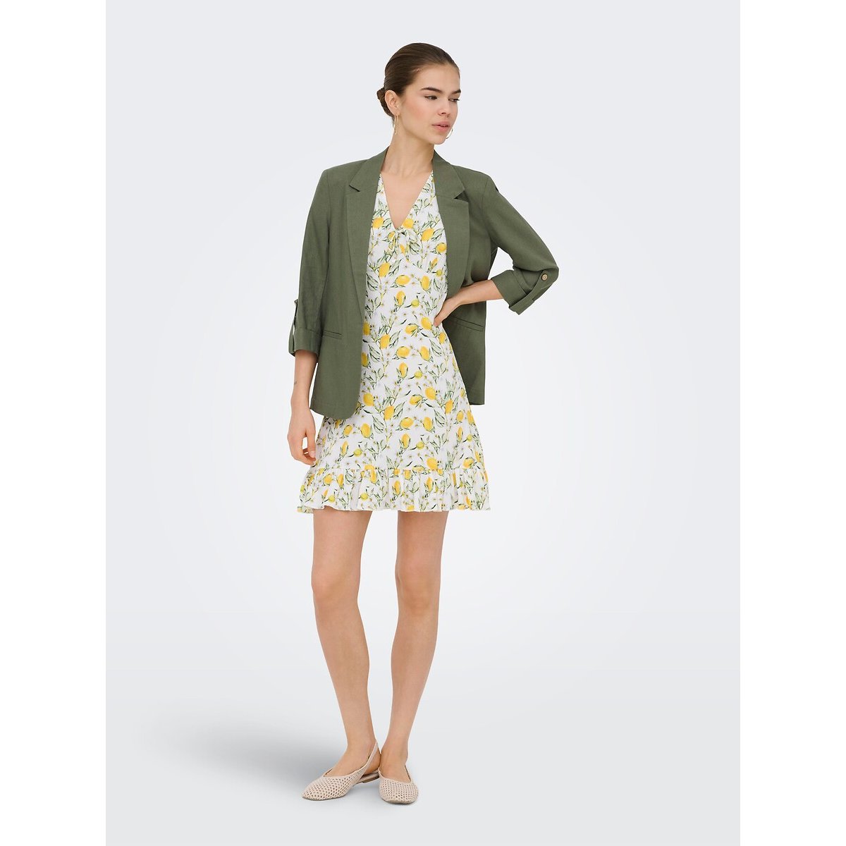 Giacca blazer con maniche a 3/4 verde kaki, ONLY