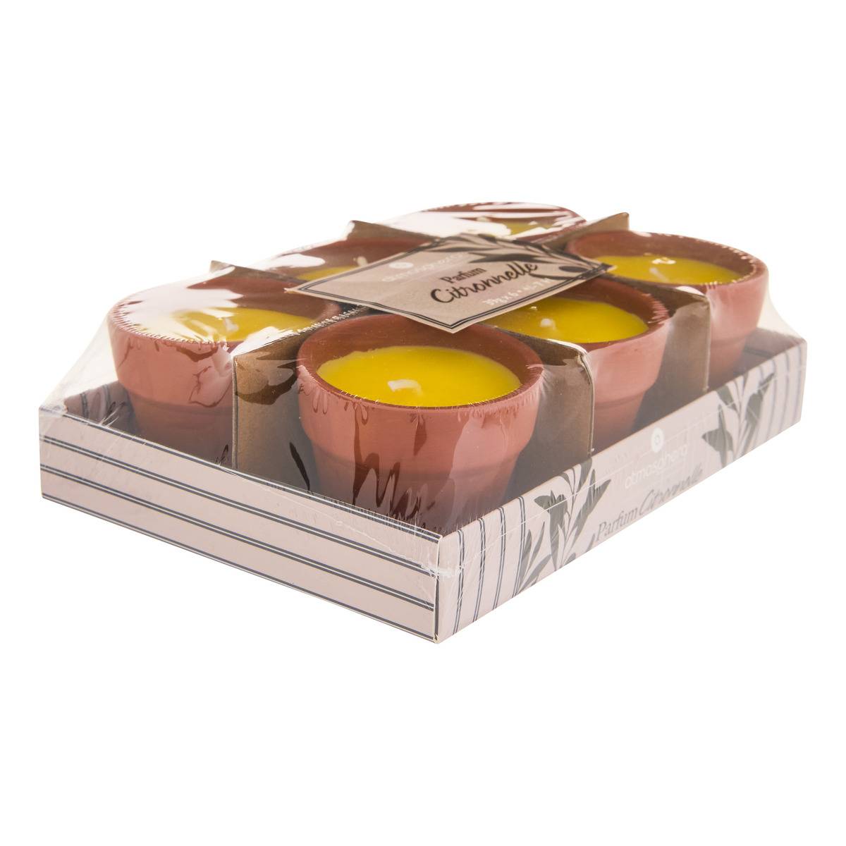 Lot de 6 bougies 39g parfumées à la citronnelle pot en terre cuite TERRY terracotta, ATMOSPHERA