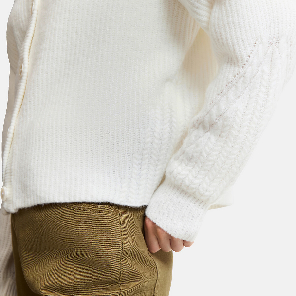 Cardigan col rond, en maille côtelée, avec détails au bas des manches ecru, LA REDOUTE COLLECTIONS