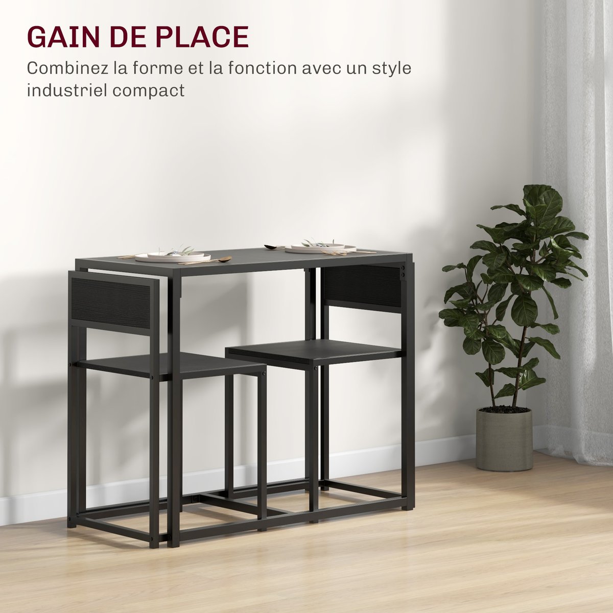 Ensemble de table à manger Métal Noir noir, HOMCOM