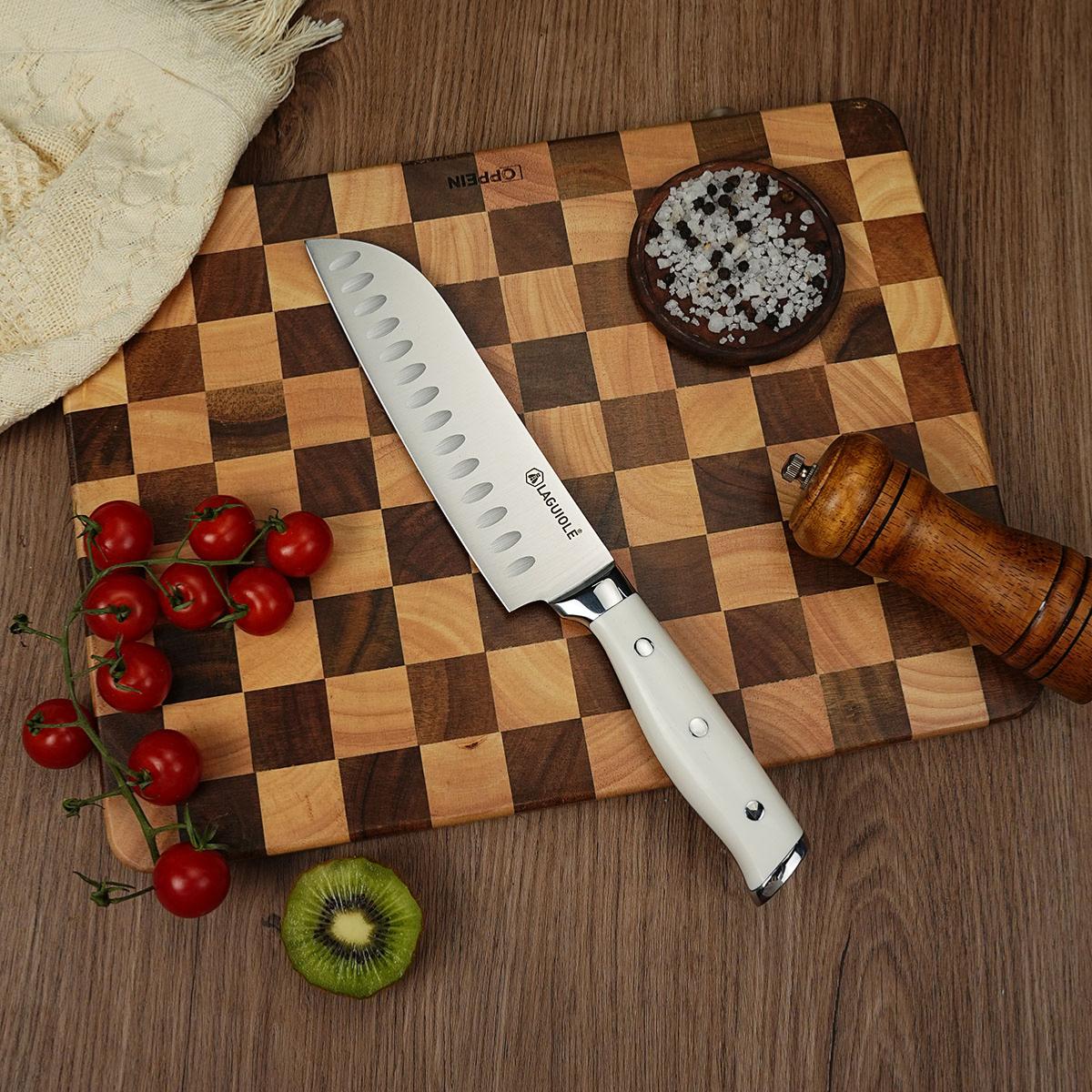Couteau santoku blanc 32cm - "Elégance" couleur unique, LAGUIOLE CUISSON