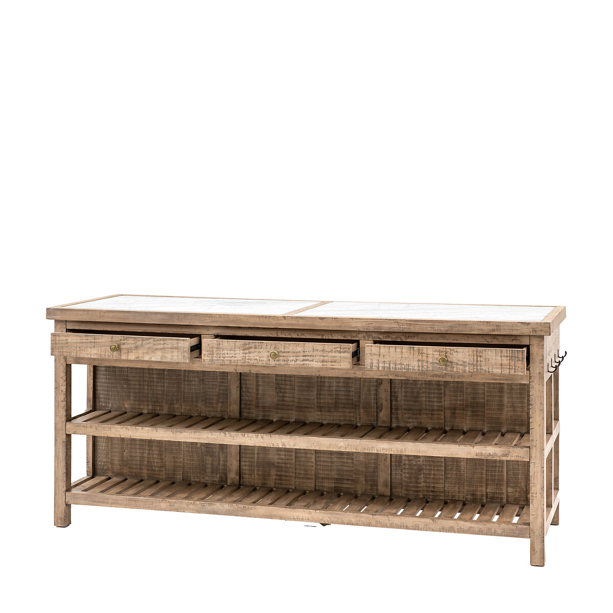 Vinton Marble and American Pine Farmhouse Kitchen Island natural, ÉDITÉ