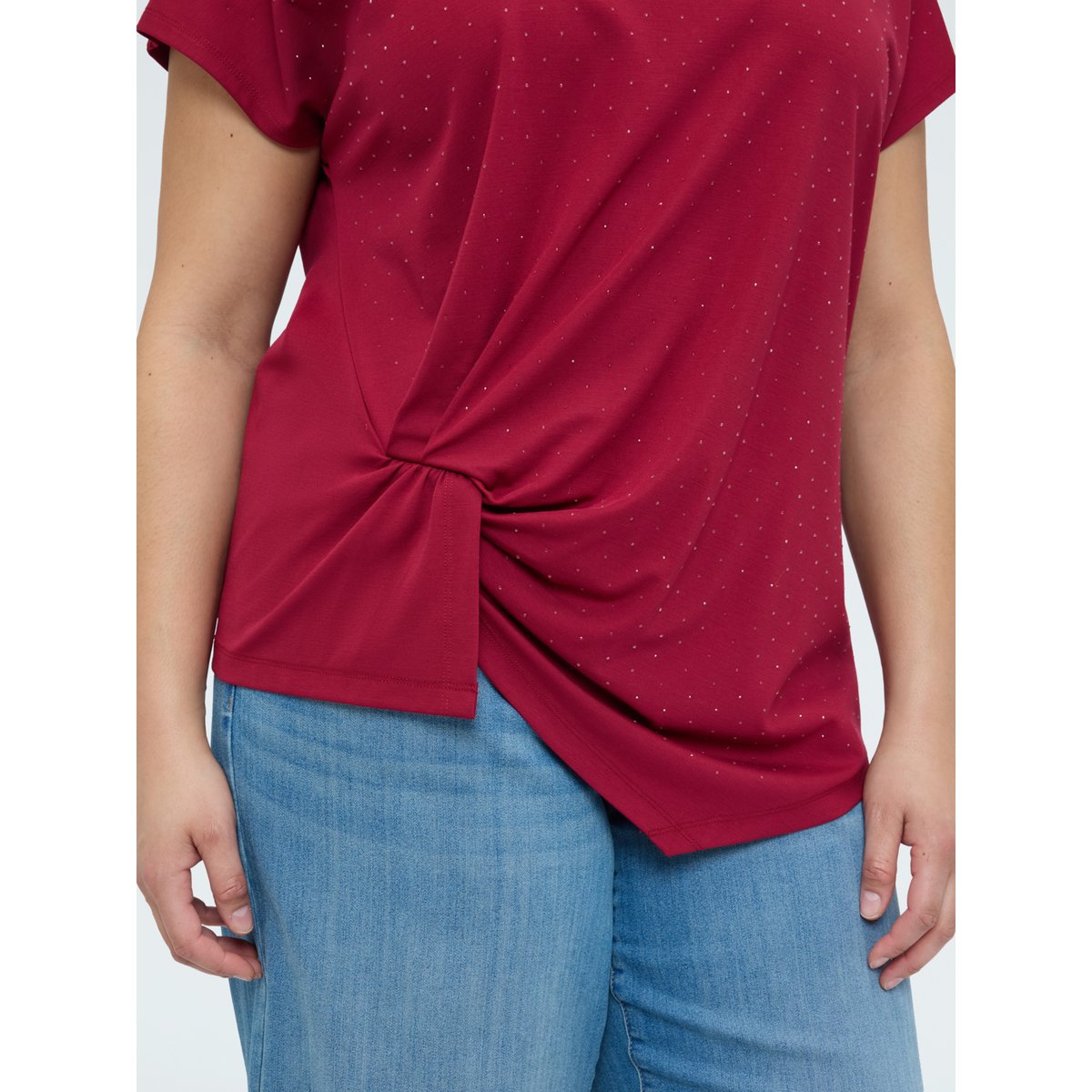 T-shirt avec drapé et points lumineux burgundy, FIORELLA RUBINO