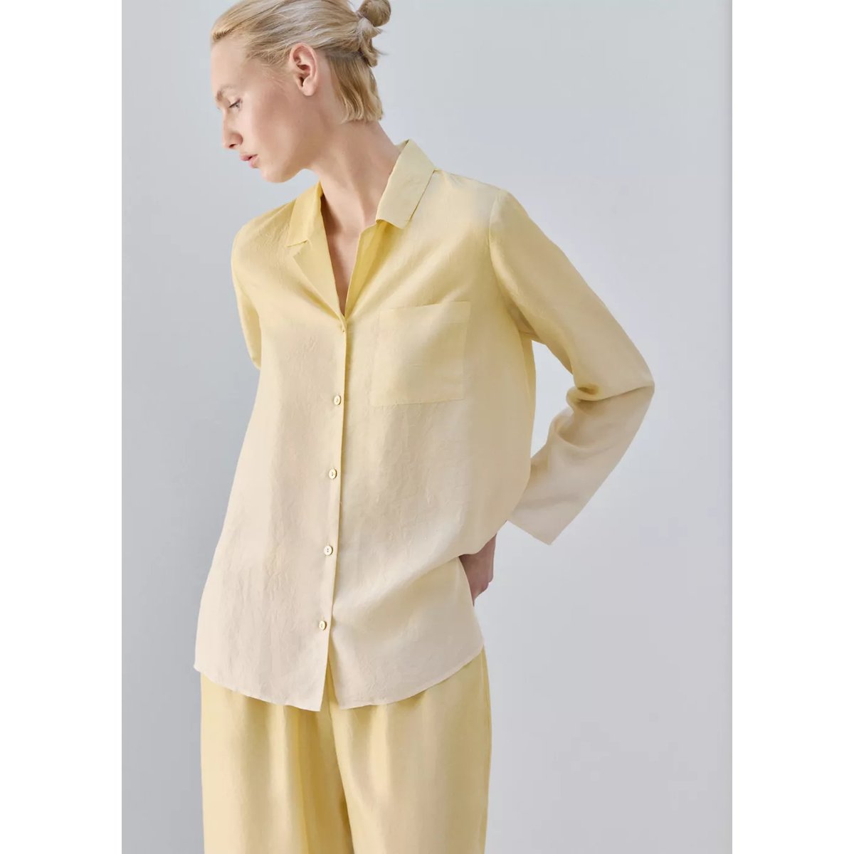 Chemise soie dégradée jaune pastel, MANGO
