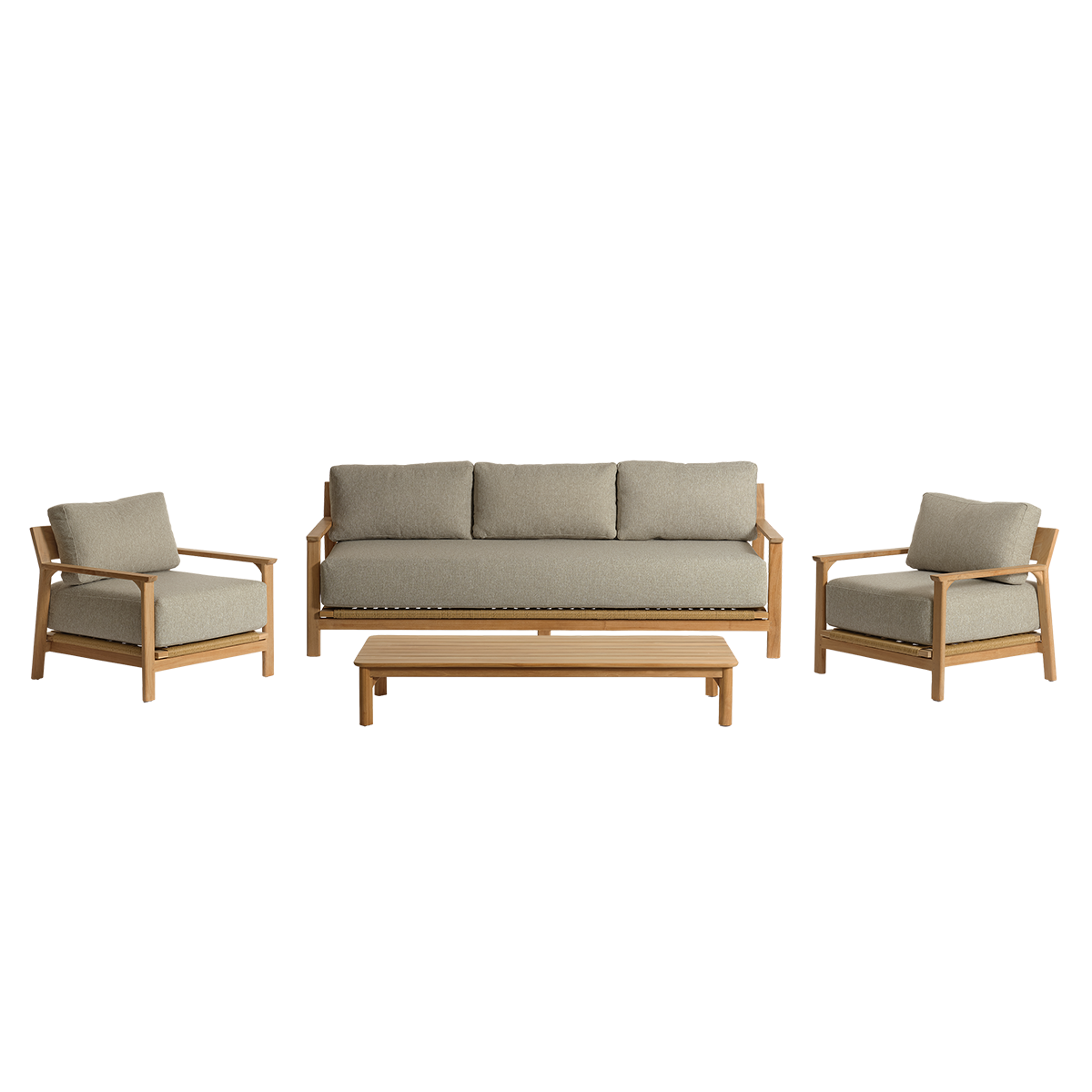 Salon de jardin bas en teck avec coussins gris chiné 5 personnes PIANA gris_chine, BERAH GETAH