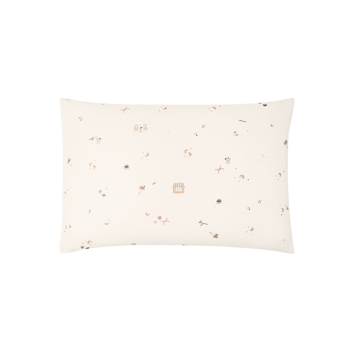 Taie d'oreiller imprimée en gaze de coton, BREAKFAST IN PARIS beige, ESSIX