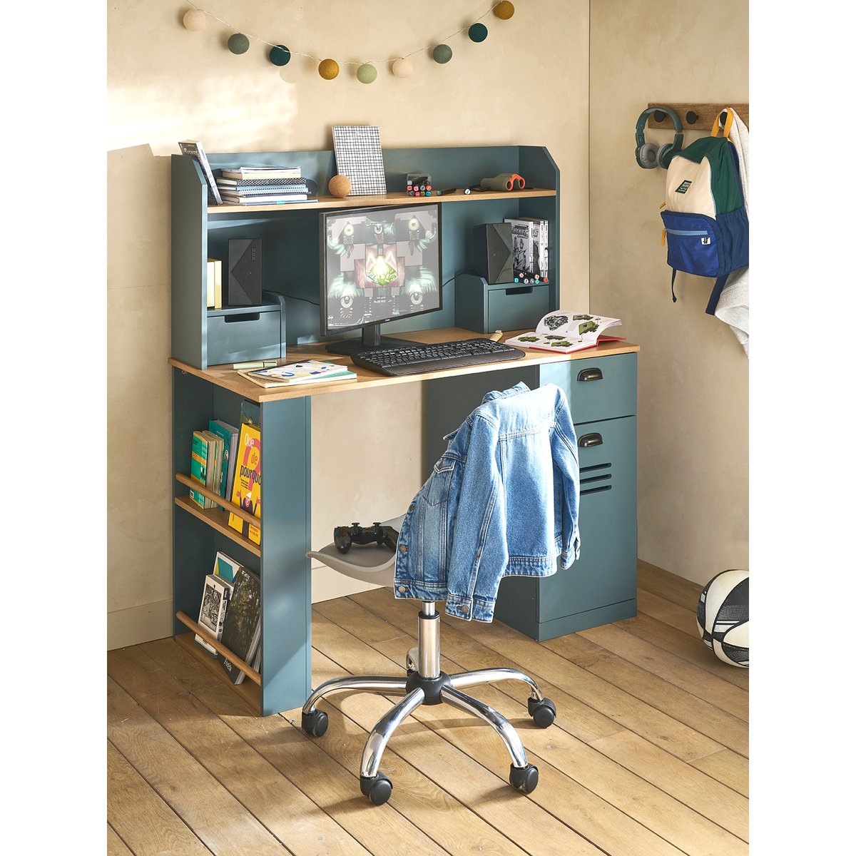 Bureau enfant/ado avec rangement - MISTRAL bleu grisé, VERTBAUDET