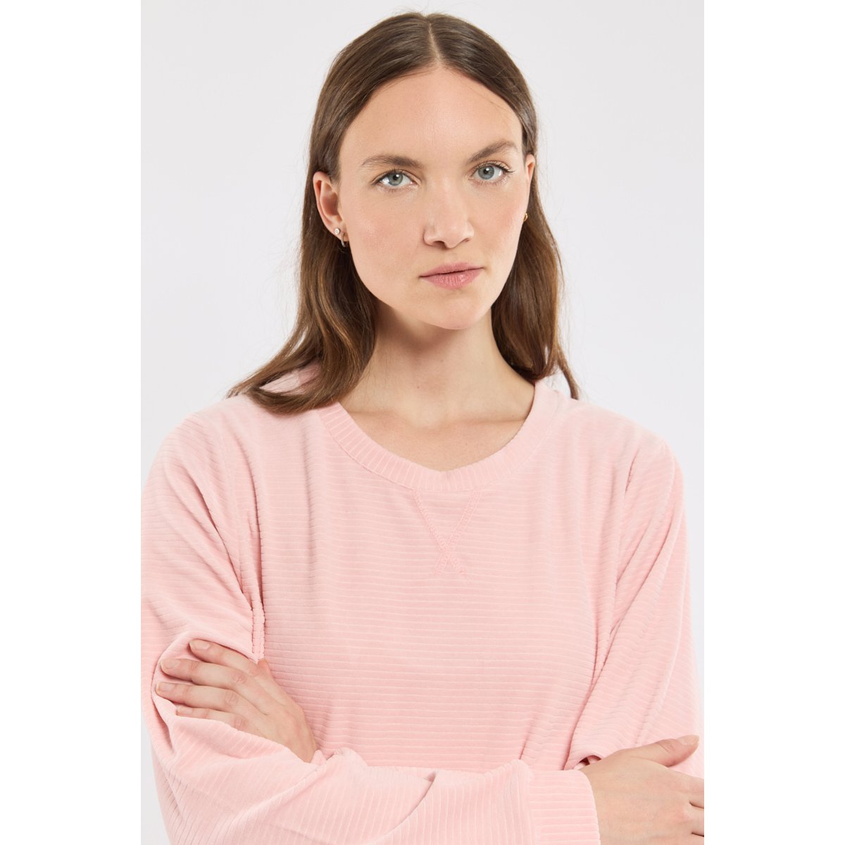 Sweat velours en coton silver pink, ARMOR-LUX