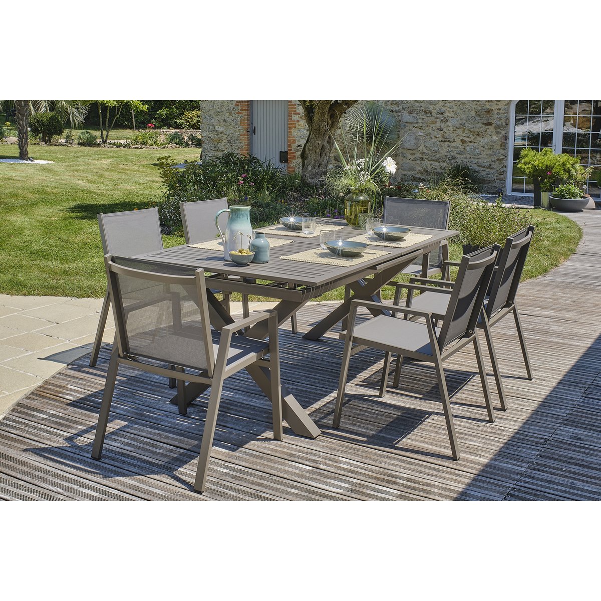 Ensemble repas de jardin 6 places en aluminium FLORIDE quartz, DCB GARDEN