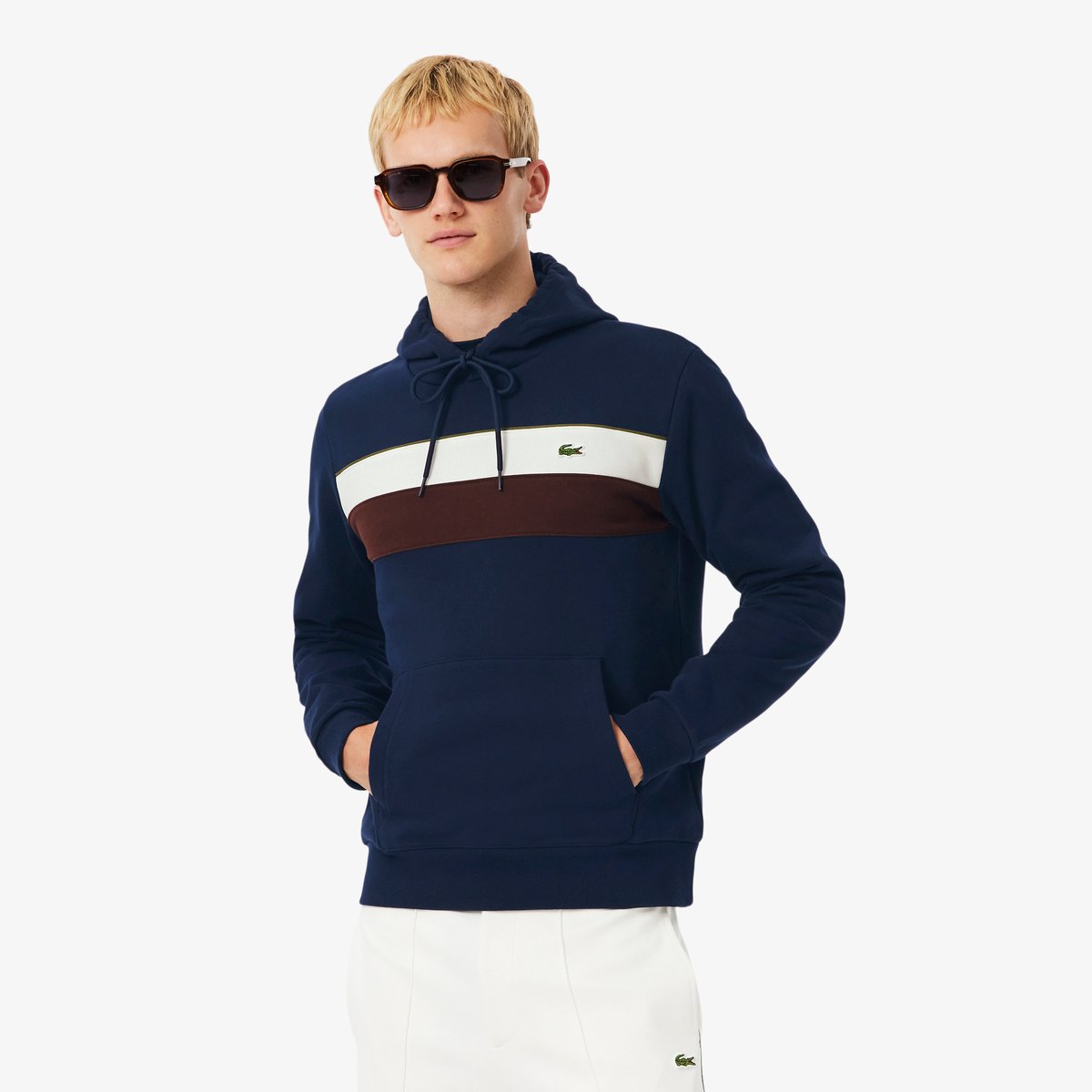 Sweatshirt capuche molleton color-block bleu-6wz, LACOSTE