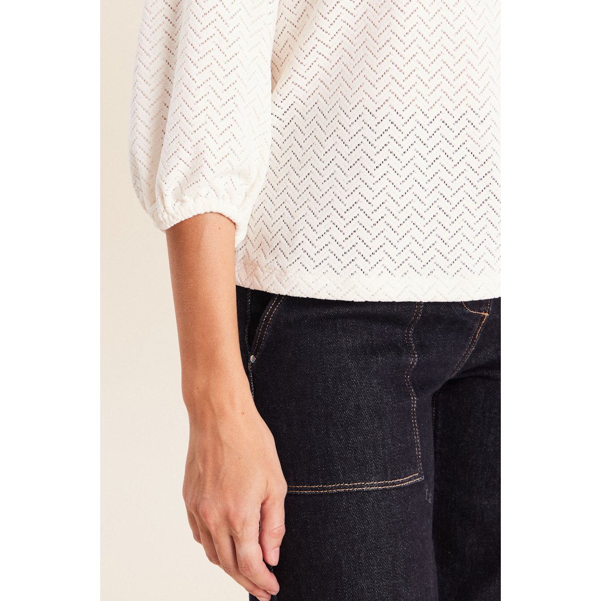 Blouse droite col rond manches 3/4 ecru, BREAL