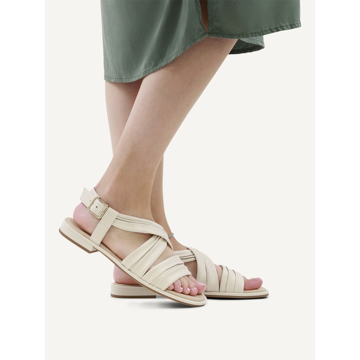 Sandale en cuir blanc pistache, CAPRICE