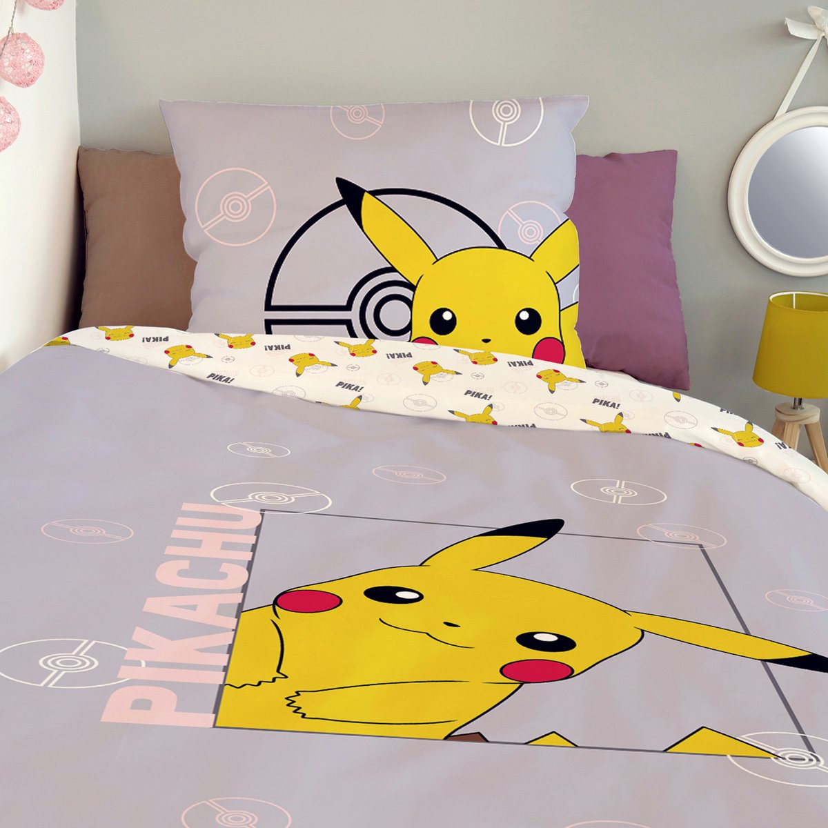 Parure de lit coton Pokémon, PIKACHU MIMI violet, POKEMON