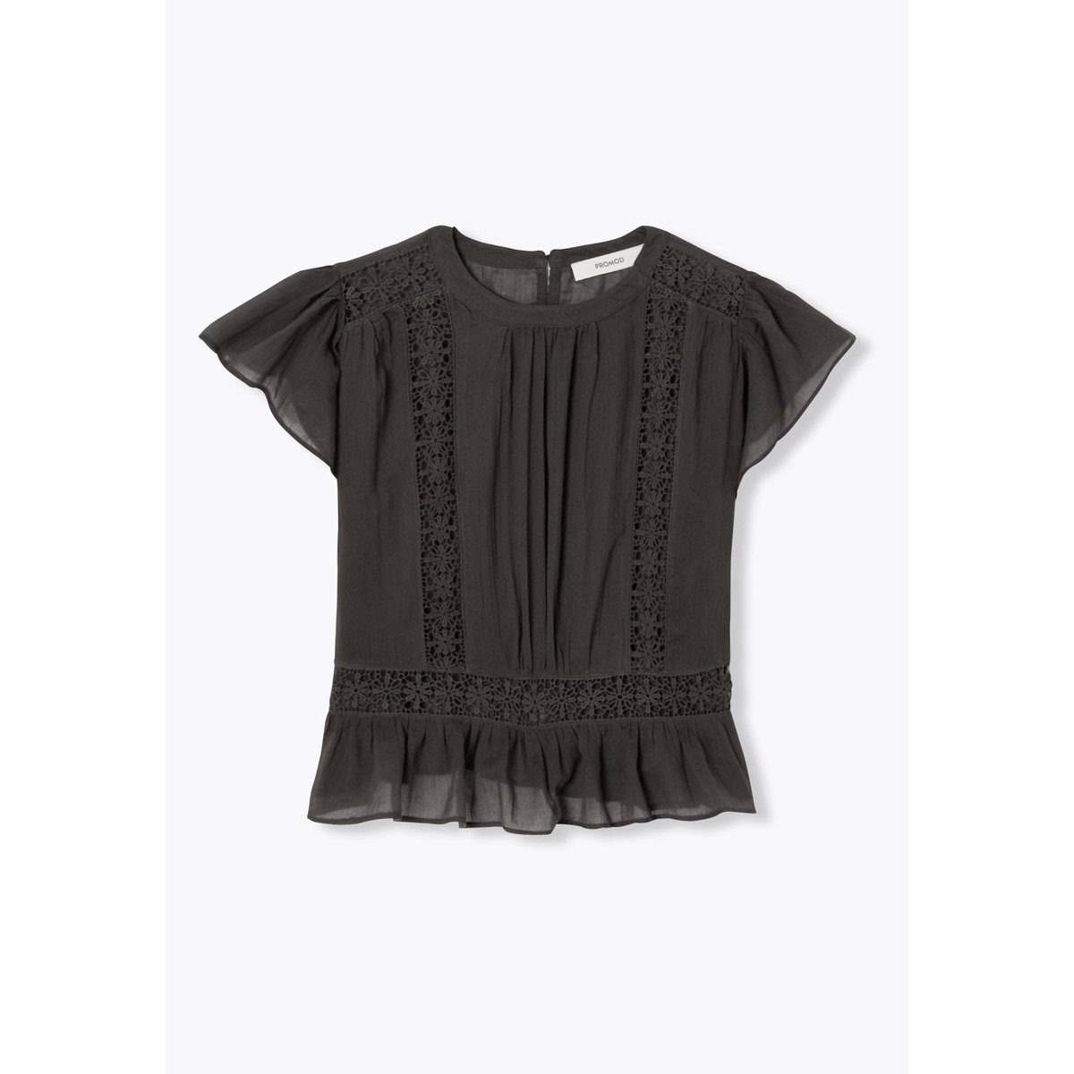 Blouse en cotonnade & guipures gris, PROMOD