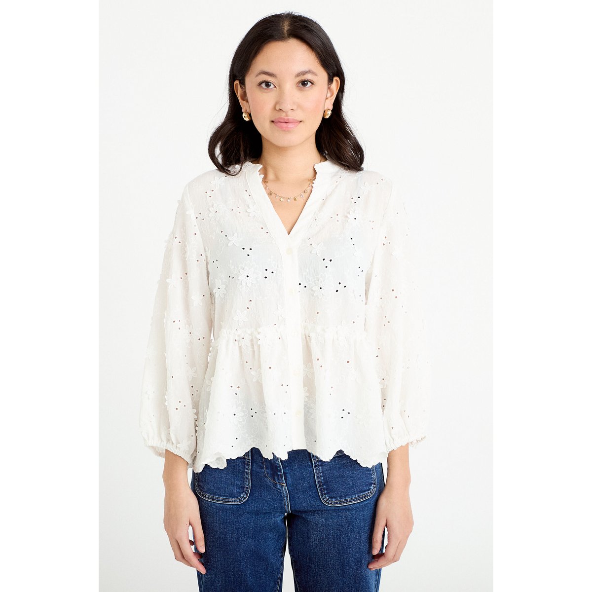 Blouse à motif en relief ecru, CACHE CACHE