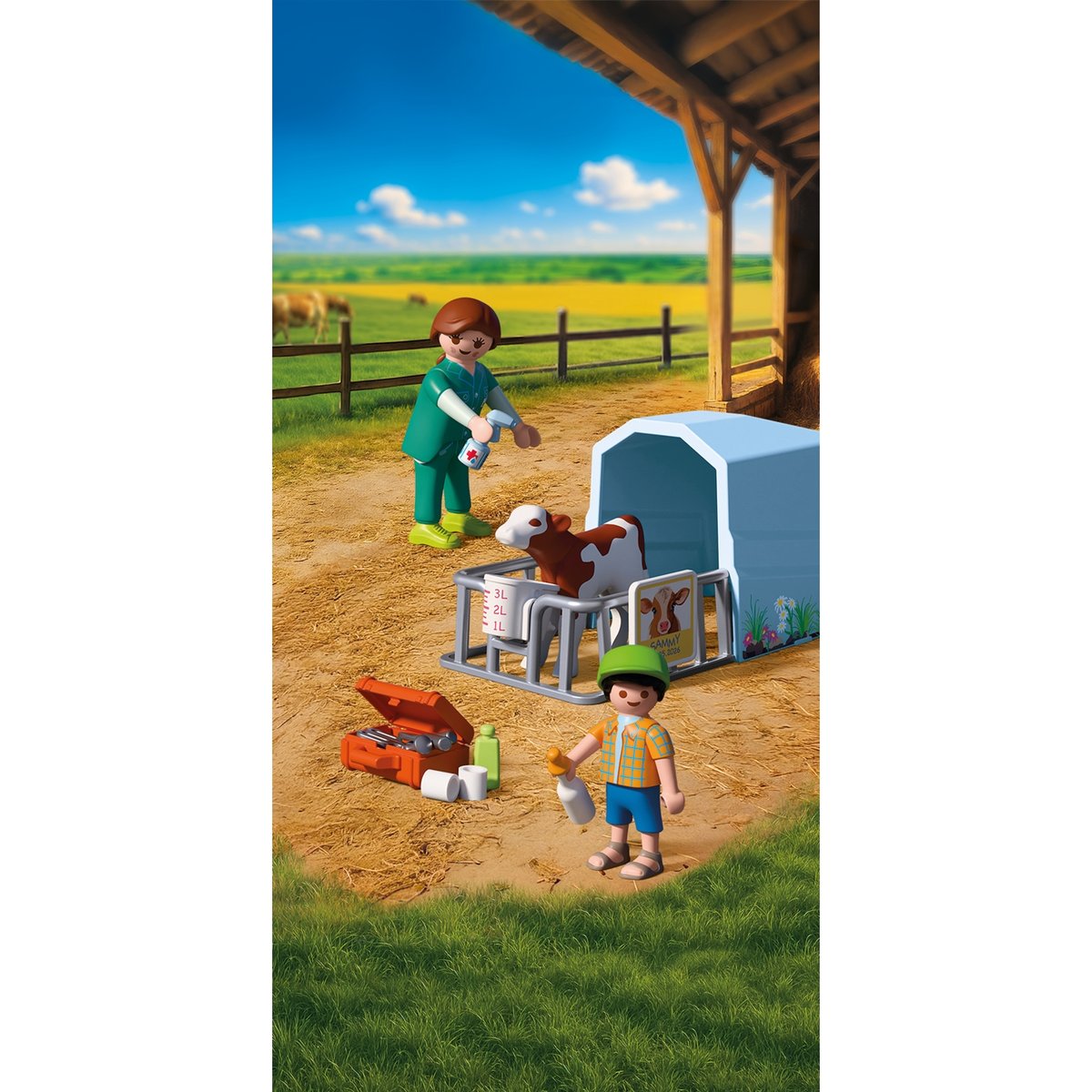 Vétérinaire itinérante & petit veau multicolore, PLAYMOBIL