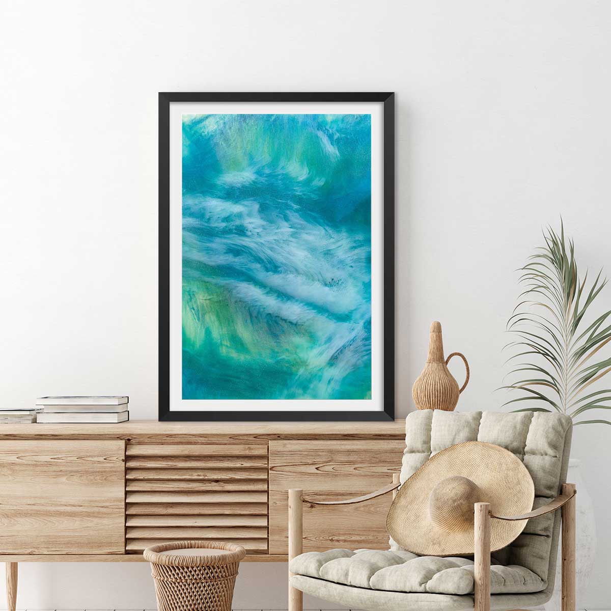 Poster bleu nebuleux affiche + cadre en bois - noir, HEXOA