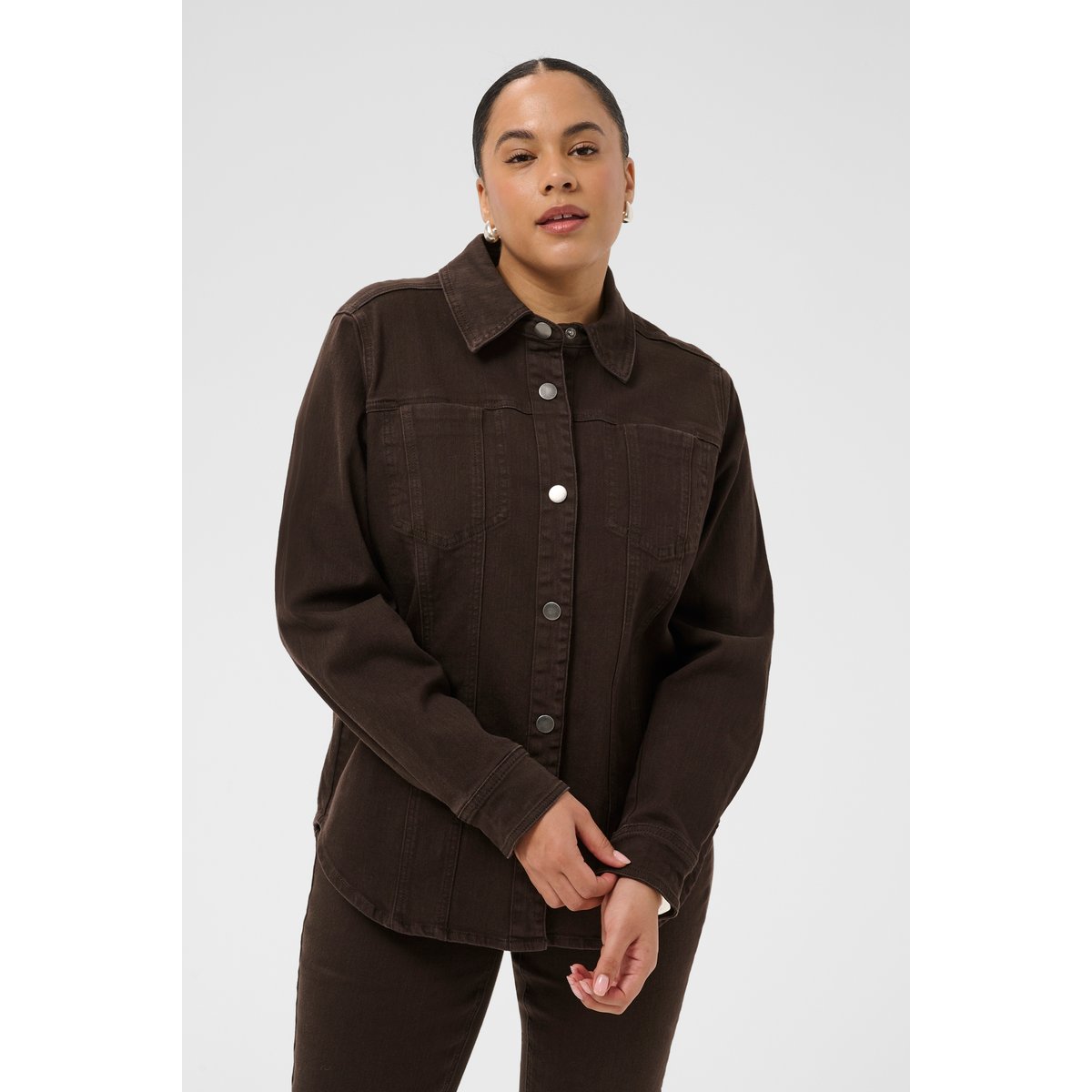 Chemise à manches longues marron coffee bean, KAFFE CURVE