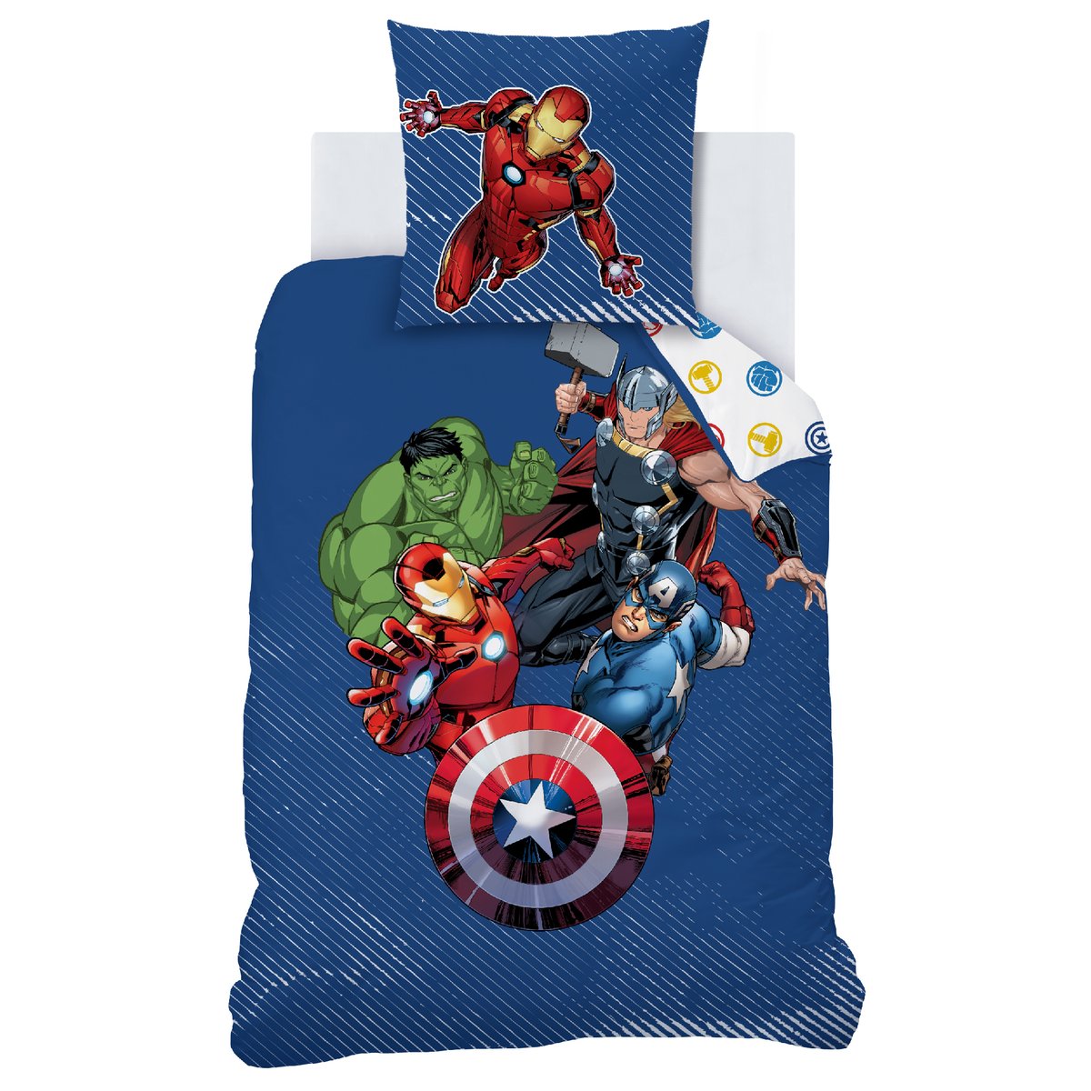 Parure de lit imprimée 100% coton, TEAM bleu, AVENGERS