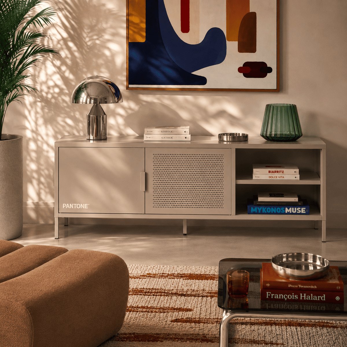 Meuble TV en acier 2 portes taupe, PANTONE
