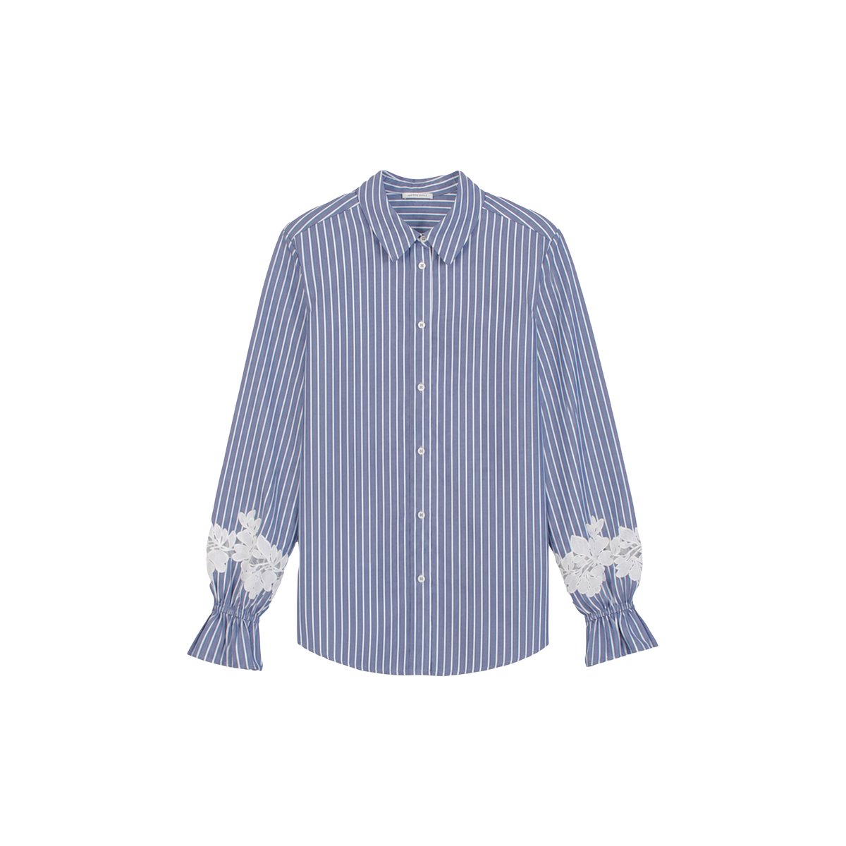 Chemise rayée et broderies fleurs bleu acier, IKKS