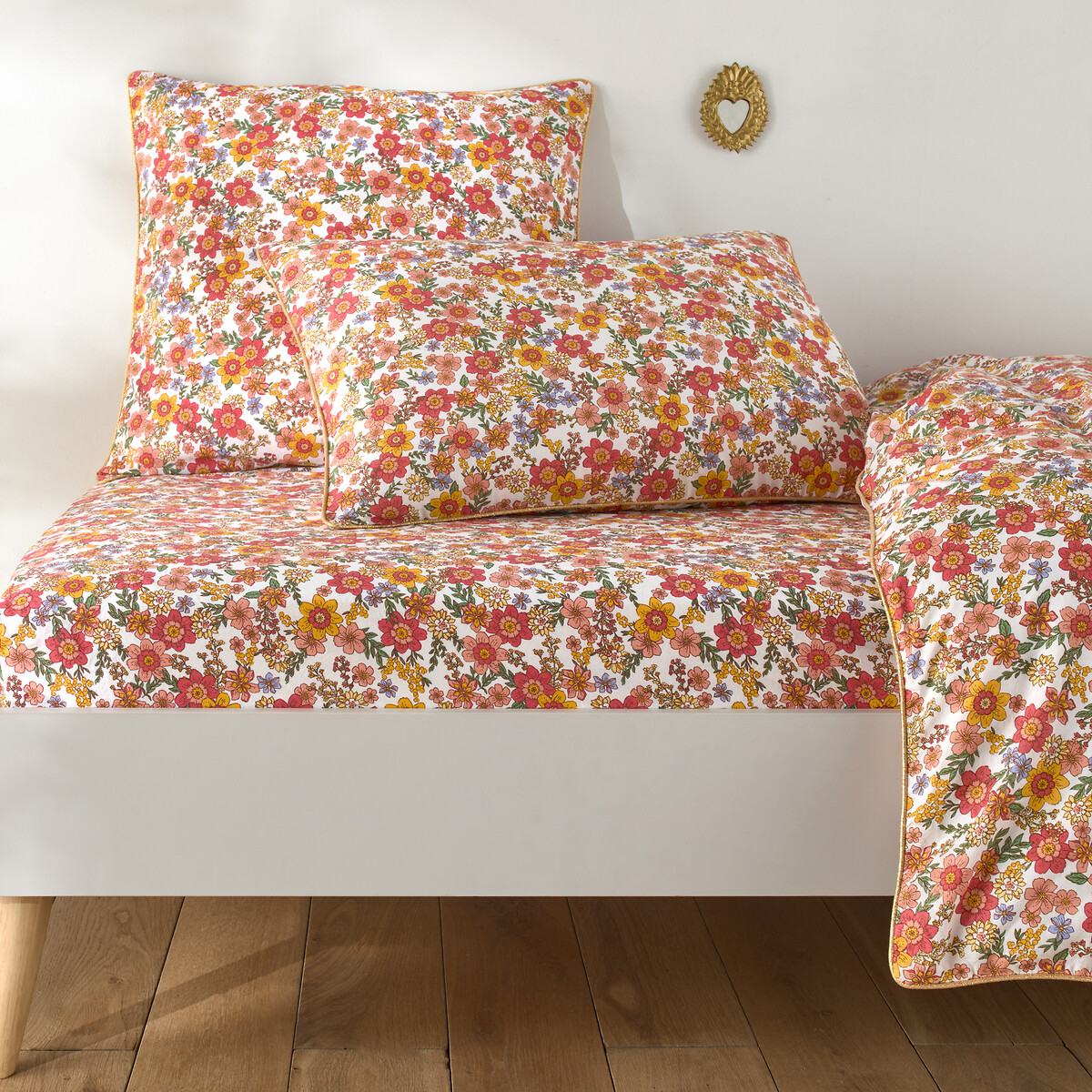 Drap-housse en coton lavé bonnet 25 cm, Meredith imprimé fleurs, LA REDOUTE INTERIEURS