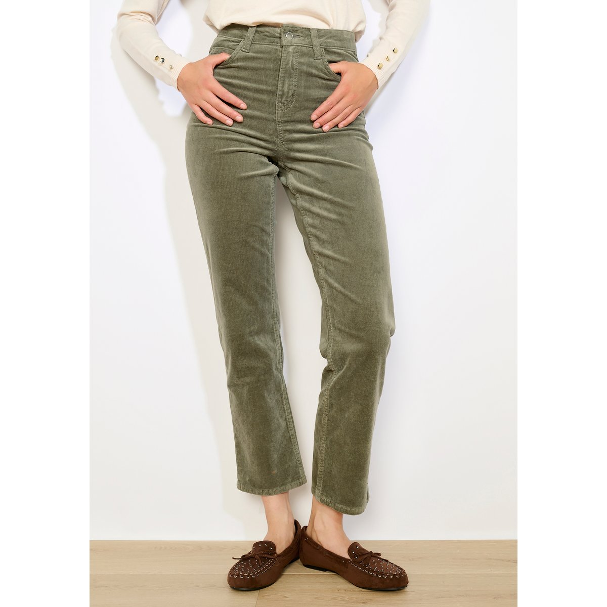 Pantalon velours taille haute khaki, LOLALIZA