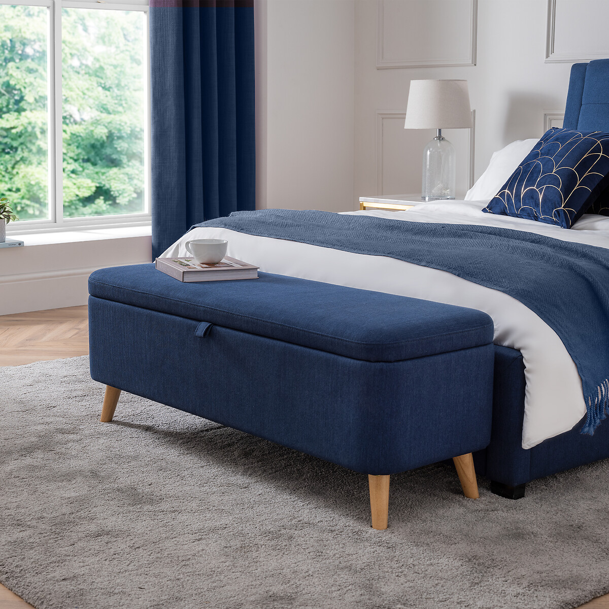 Lars Scandi Linen Storage Bench blue, SO'HOME