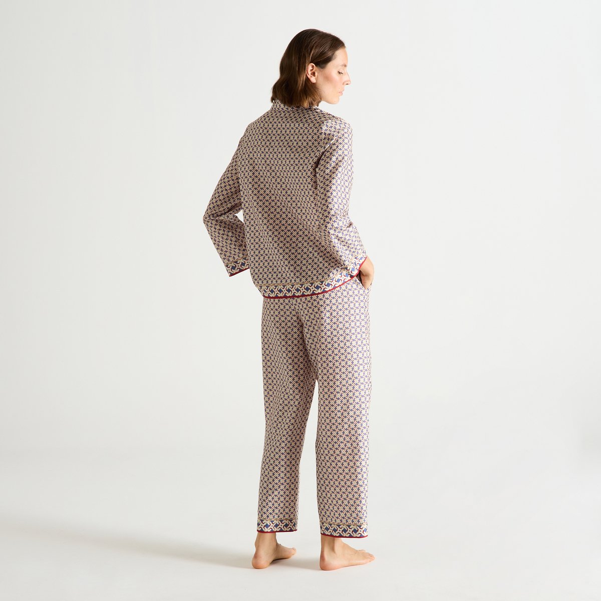 Pyjama col tailleur en satin MARINA bleu, LAURENCE TAVERNIER