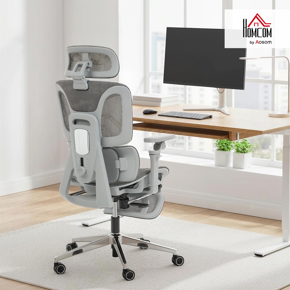 Chaise de bureau Maille (100% polyester) Gris gris, HOMCOM
