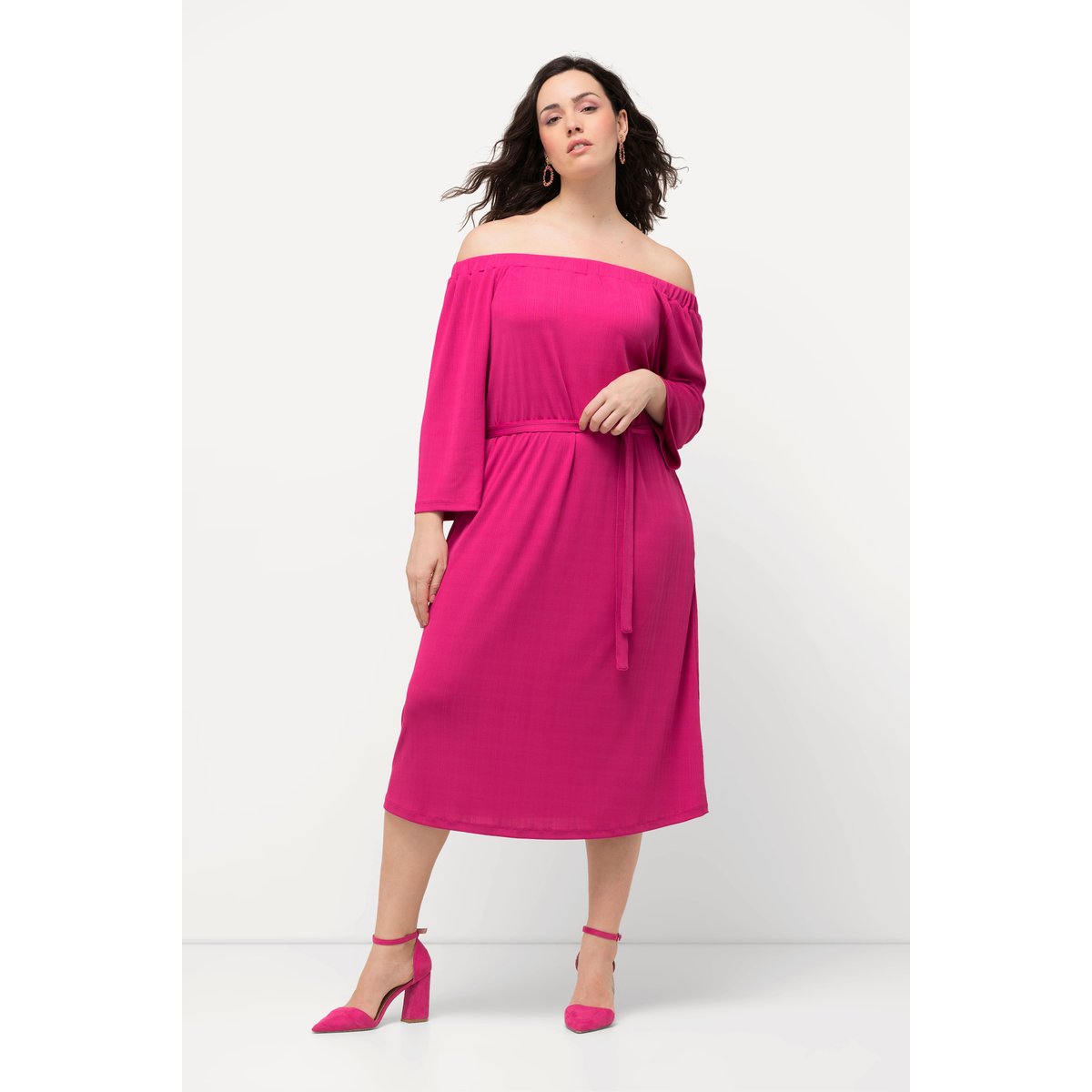 Robe midi en jersey texturé bruyère clair, ULLA POPKEN