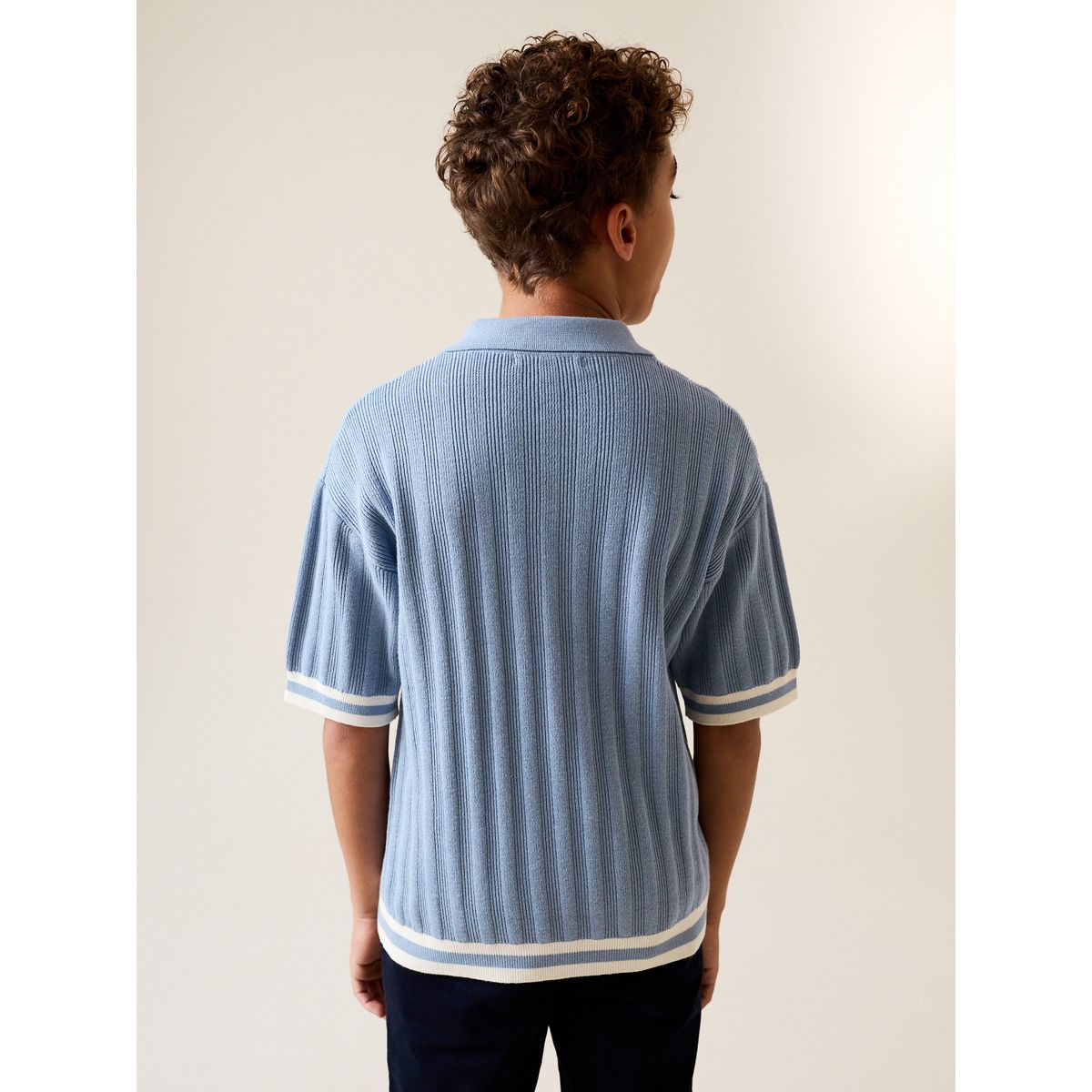 Polo en maille avec col boutonné bleu, NEXT