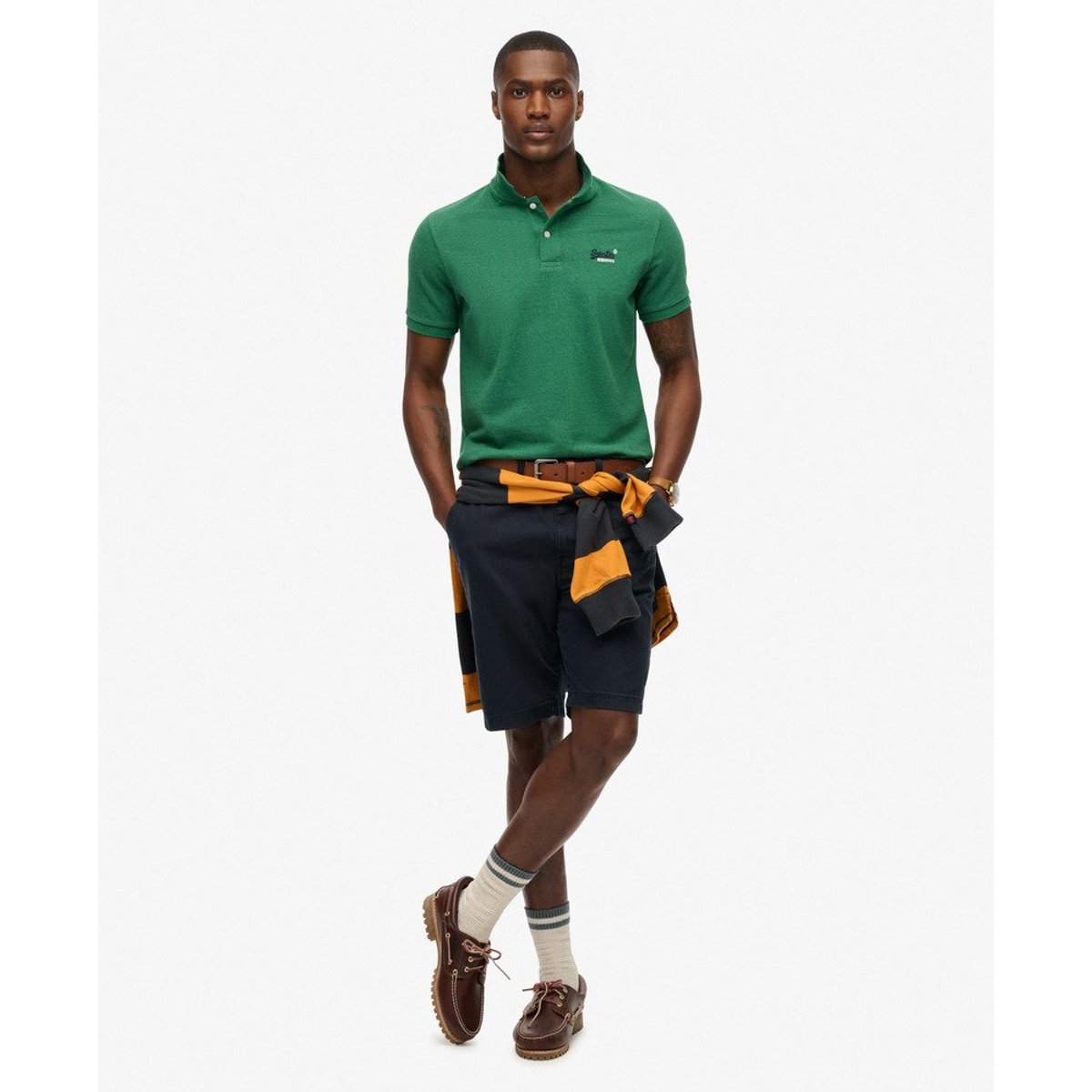Polo Poolside vert champ chiné, SUPERDRY
