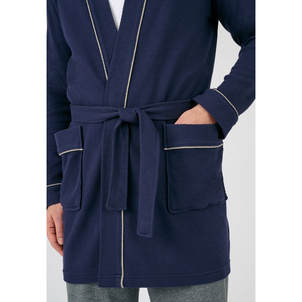 Robe de chambre maille nid d'abeille bleu marine, DAMART