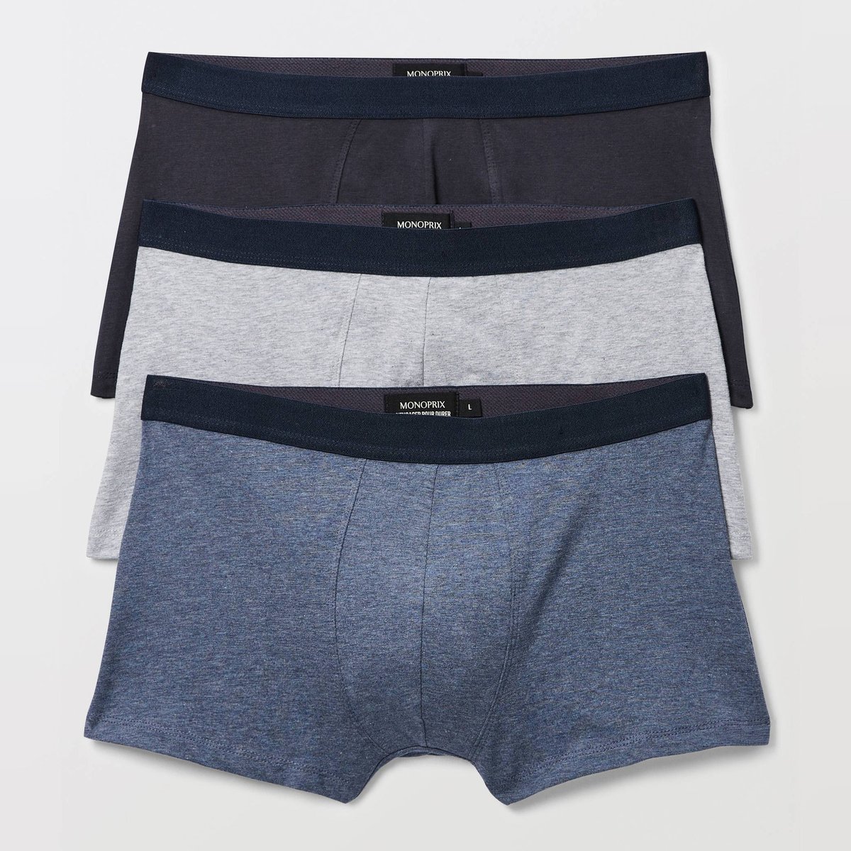Lot de 3 boxers en coton BIO GOTS gris, MONOPRIX