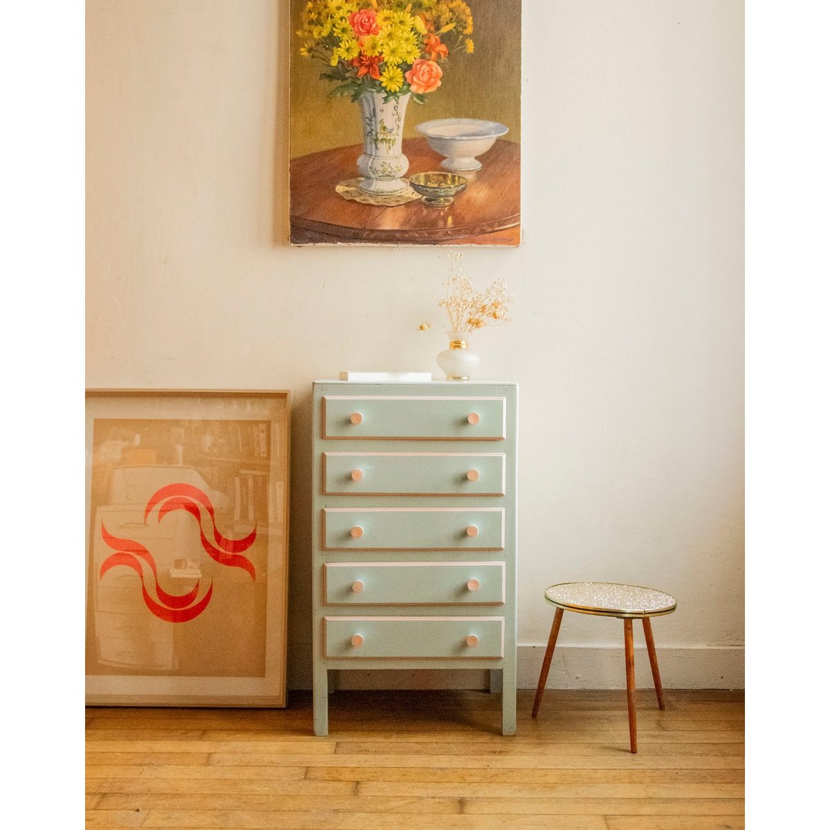 Petite commode bleue et rose pastel Garance N°663 - Bon état bleu, DEBONGOUT